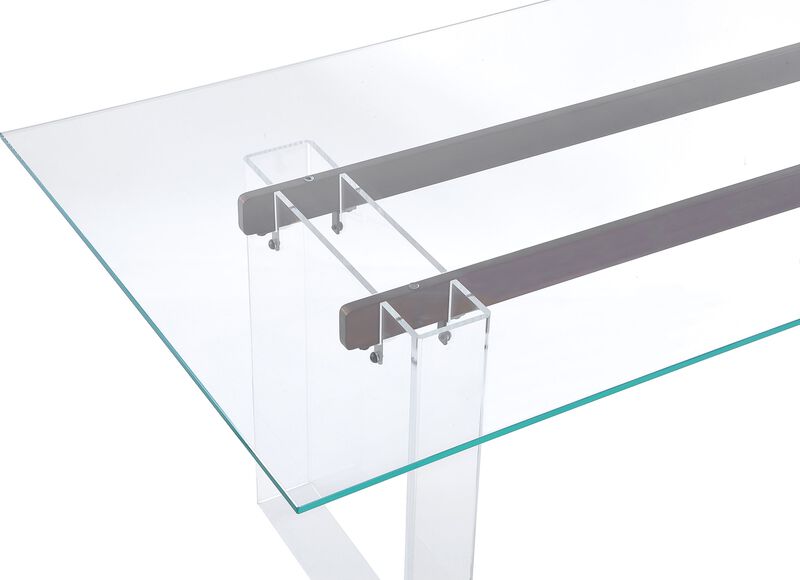 Moorea Double Pedestal Rectangular Dining Table in Clear Acrylic, Glass and Bronze Metal