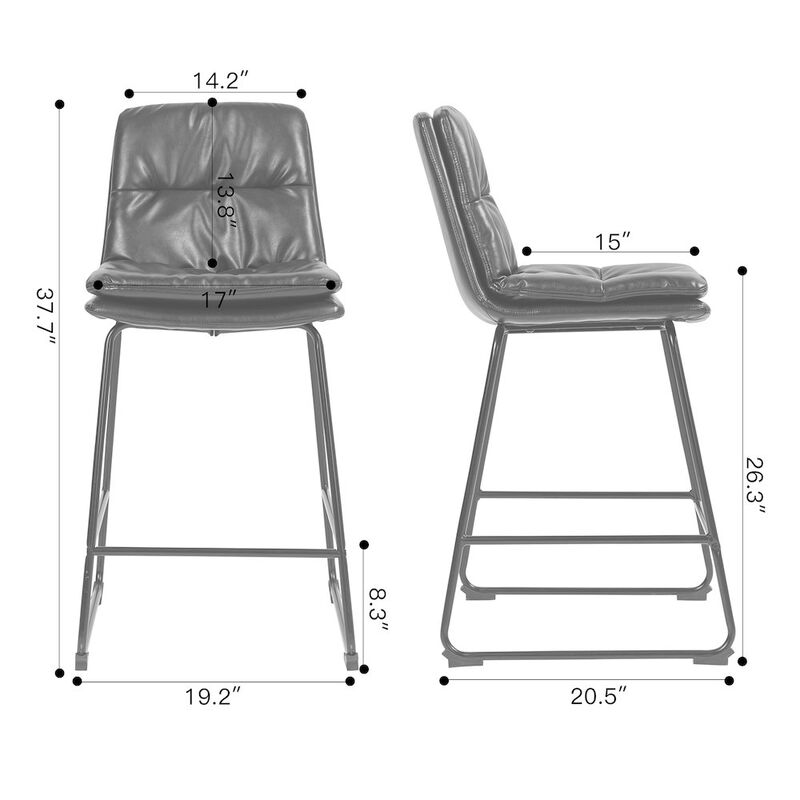 Glamour Home Set of 2 Bauer Brown Faux Leather Counter Stool with Black Iron Legs