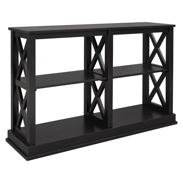 Console Table with 3-Tier Open Storage Spaces and “X” Legs, Narrow Sofa Entry Table for Living Room, Entryway and Hallway