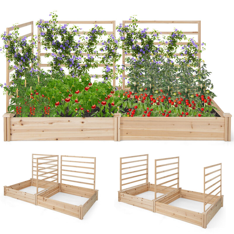 Raised Garden Bed with 2 Planter Boxes and 3 Trellis-Natural