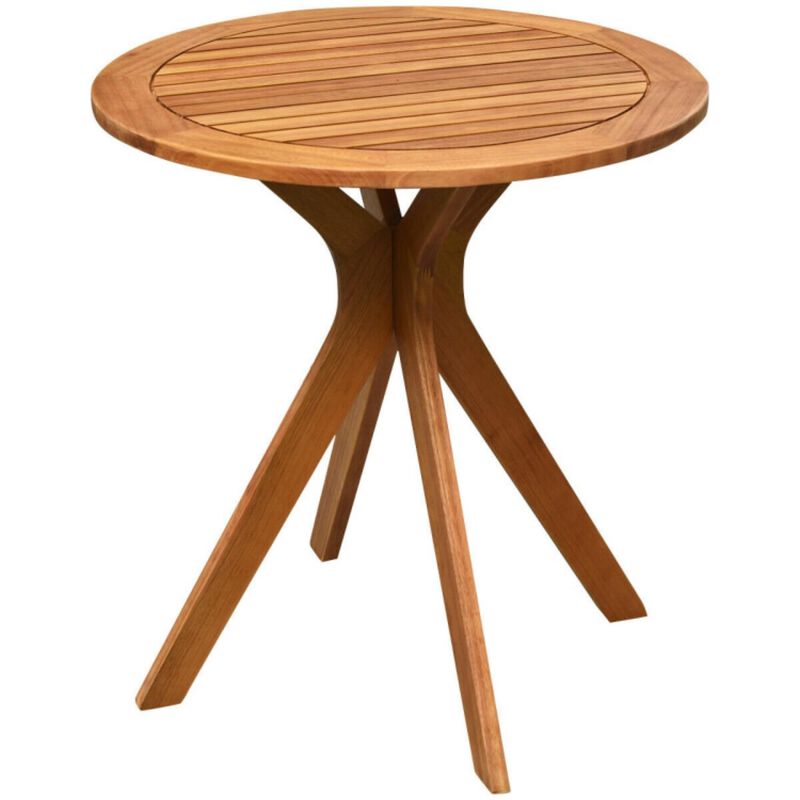 Hivvago 27 Inch Outdoor Round Solid Wood Coffee Side Bistro Table