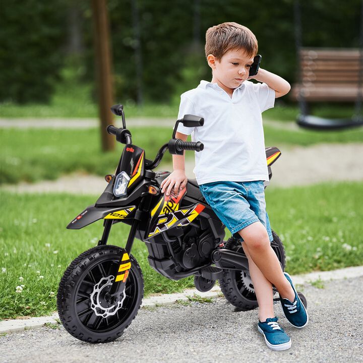 BreeBe 12V Aprilia Licenced Kids Motorcycle with Training Wheels, Spring Suspension, LED Light, USB, Music