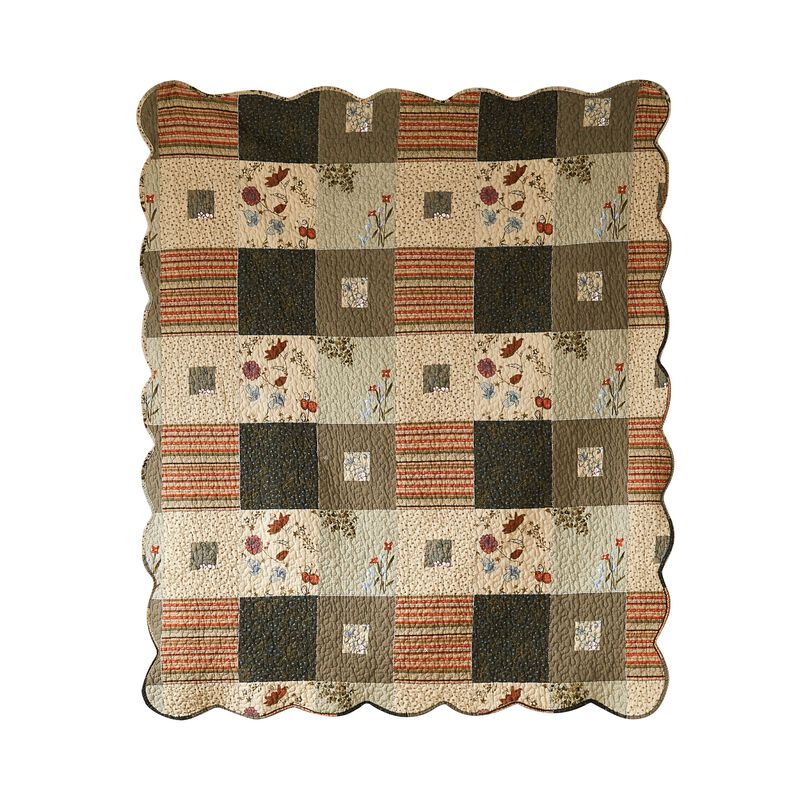 50 x 60 Cotton Quilted Throw Blanket with Fill, Wild Flowers, Multicolor - Benzara