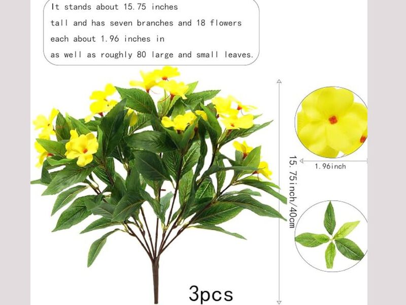 3 Piece Yellow Artificial Hanging Flowers UV Resistant Outdoor Garden Porch image number 2
