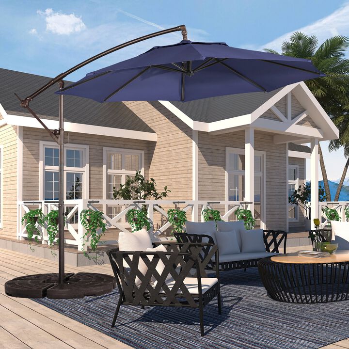 10 FT Cantilever Patio Umbrella Offset Patio Umbrella Crank Large Outdoor Umbrella Pool Umbrella for Backyard Garden Deck Pool, Navy Blue
