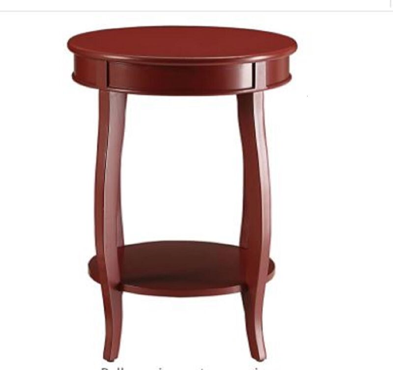 Hivvago 24 Inch  Red Wood Round End Table With Shelf