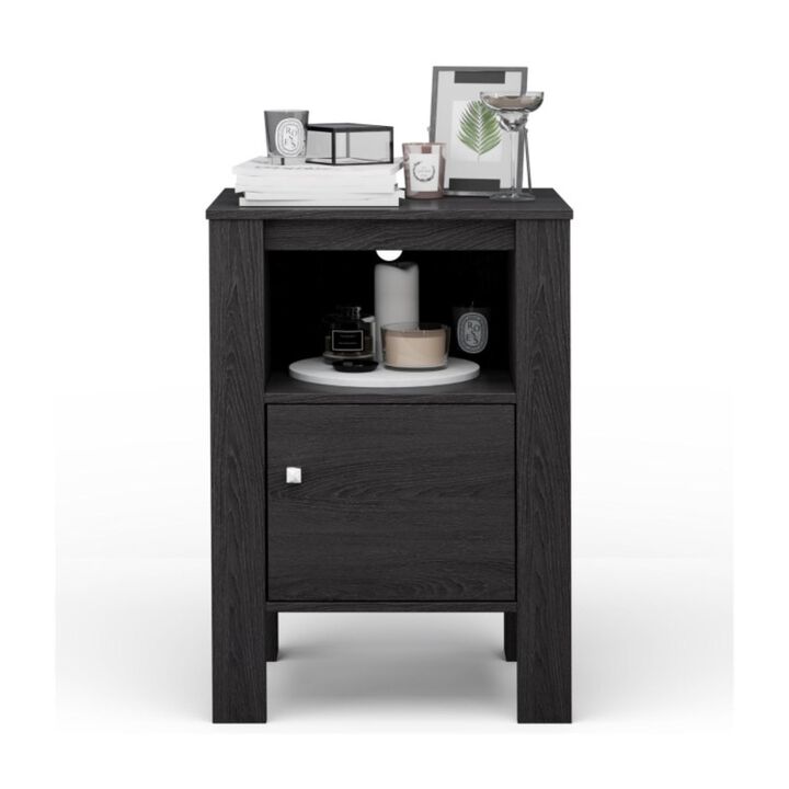 Hivvago Compact Floor Farmhouse Nightstand with Open Shelf and Cabinet