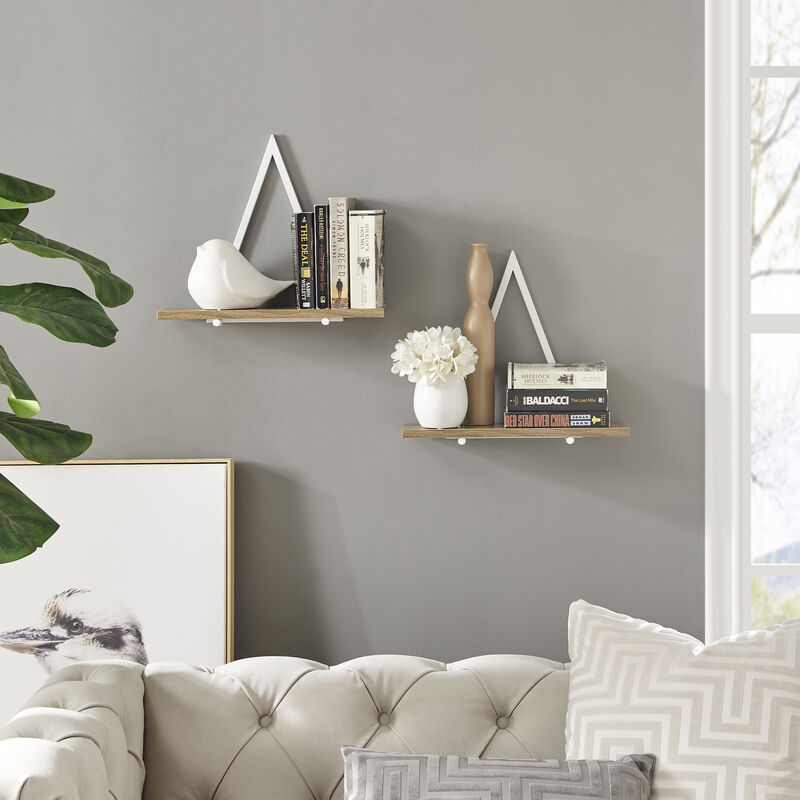 Contemporary Decorative Triangle Accent Metal Frame Wall Shelf - Reversible Configuration