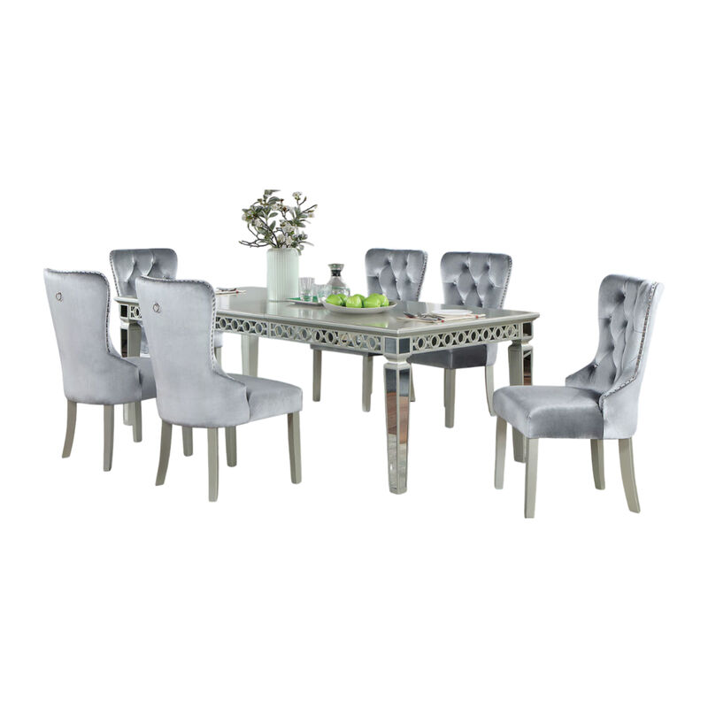 Ada 7pc Dining Table and Chair Set, 72-90 Inch Extendable Top, Gray - Benzara