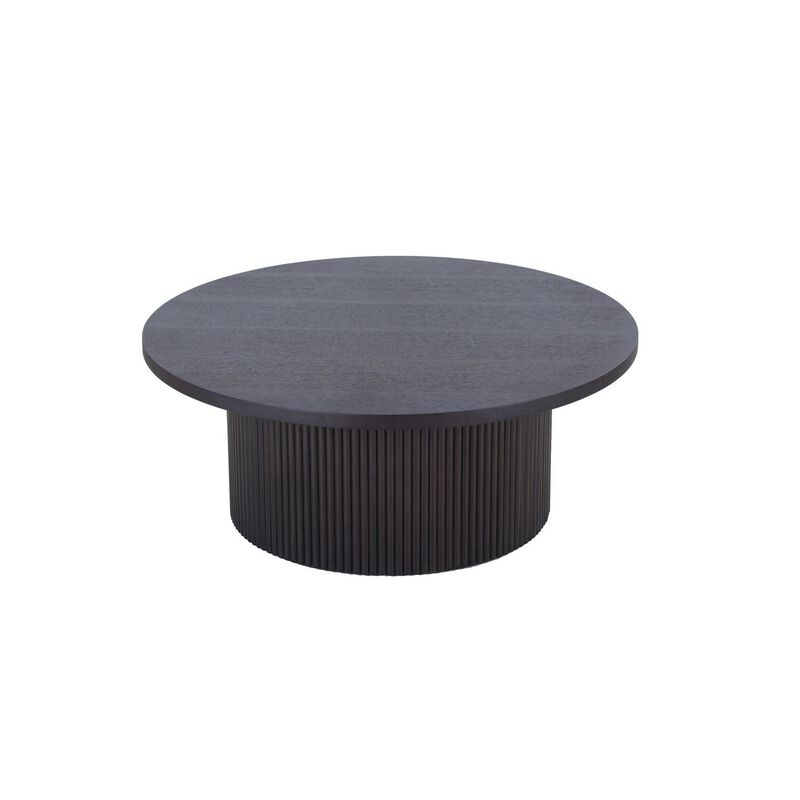 Cid Cue 35 Inch Coffee Table, Tambour Pedestal Base Black Ash Veneer Finish image number 0