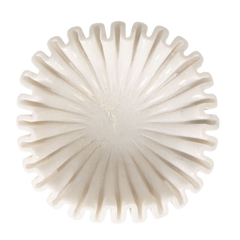 Marble Round Ruffle Bowl, White image number 4
