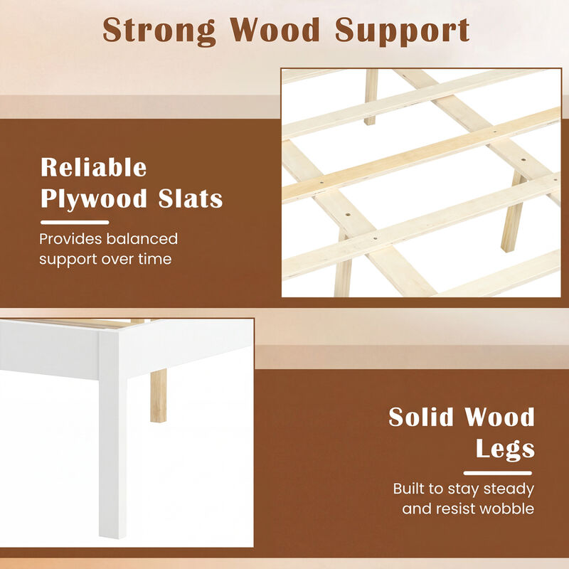 Farmhouse Wood Bed Frame with Headboard and Platform Design for Bedroom-White image number 5