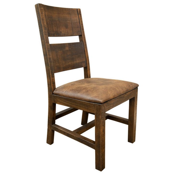 Ross 22 Inch Dining Chair with Faux Leather Seat, Mango Wood, Dark Brown-Benzara