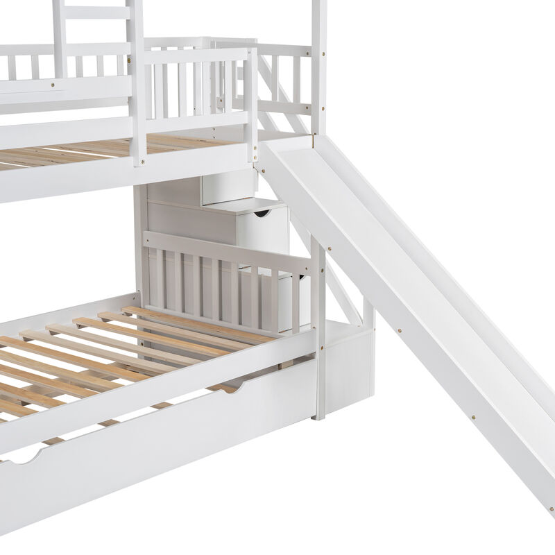 Merax House Bunk Bed with Trundle and Slide
