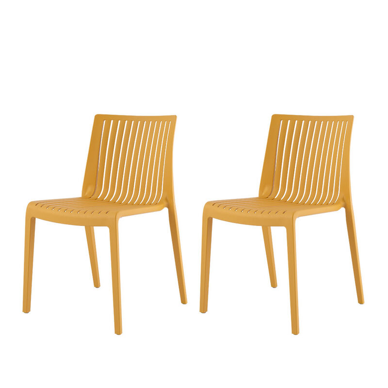 HomeRoots Set of Two Gold Heavy Duty Plastic Outdoor Stacking Accent Chairs image number 0