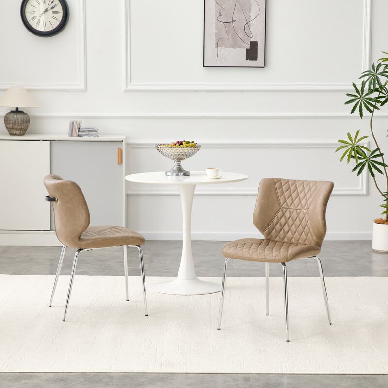 Set of 2 Leather Dining Chairs Square High Back Dining Chairs with Diamond Tufting Retro Dining Chairs with Metal Legs and Back Handle image number 4
