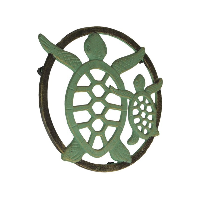 Cast Iron Trivet Set: Nautical Octopus & Sea Turtle Design, Verdigris Finish image number 2