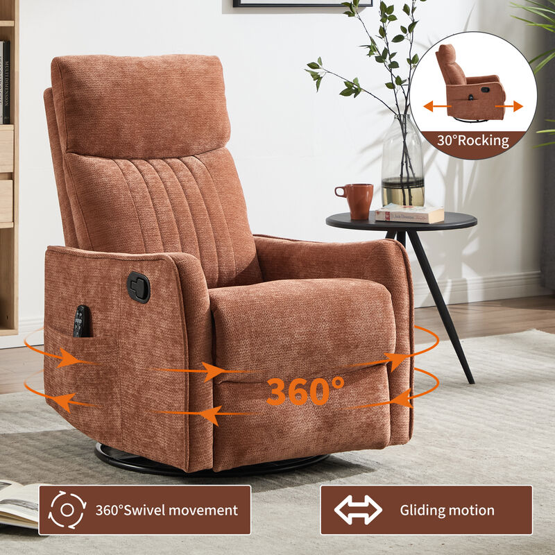 Heat Massage Manual Recliner Chair with Rocker and Swivel in Fabric for Living Room image number 8