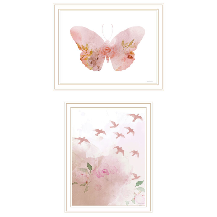 HomeRoots Set Of Two Meadow Floral Botanical  White Framed Wall Art