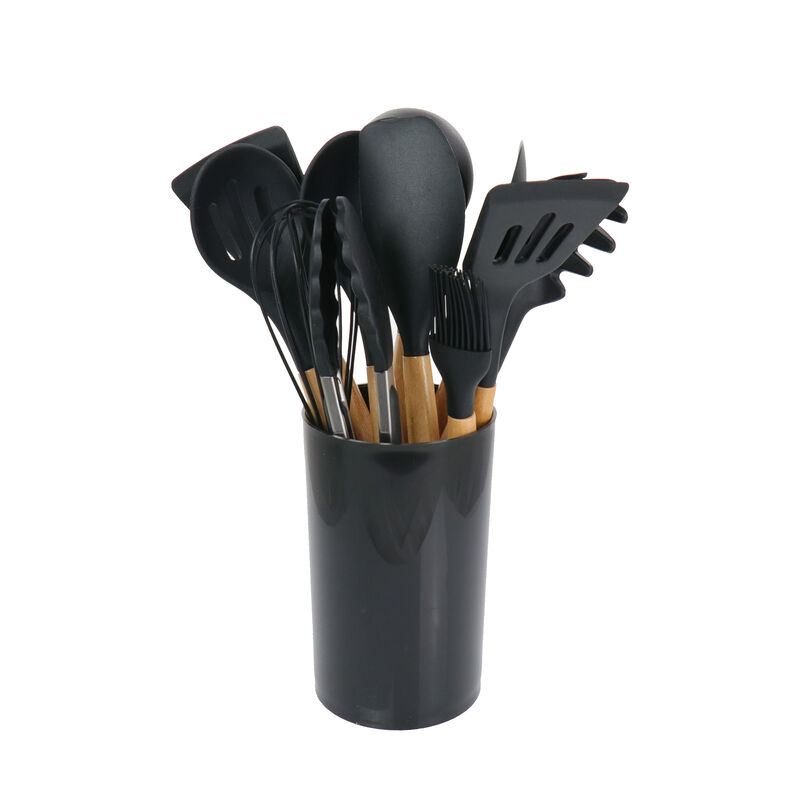 MegaChef Black Silicone and Wood Cooking Utensils, Set of 12