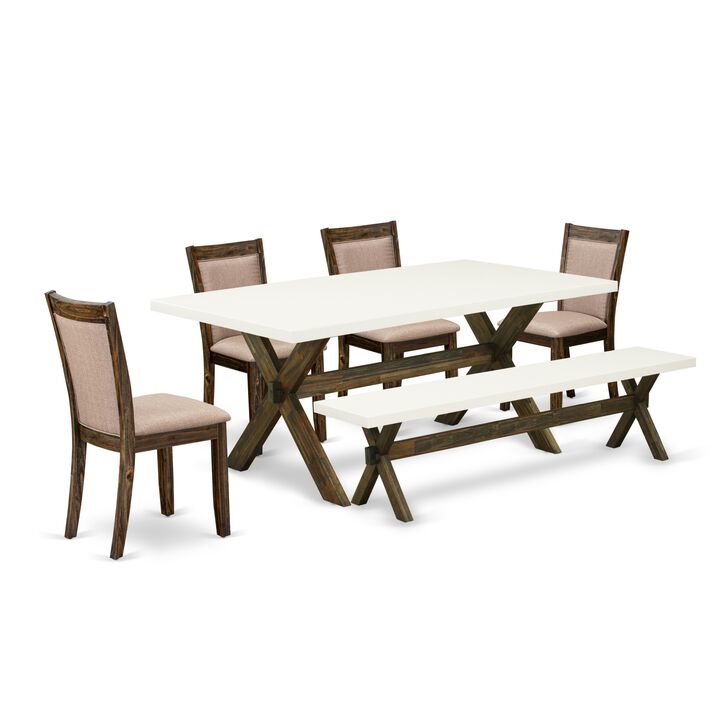 East West Furniture X727MZ716-6 6Pc Dining Set - Rectangular Table , 4 Parson Chairs and a Bench - Multi-Color Color