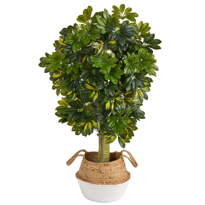 Nearly Natural 4-ft Schefflera Tree in Jute White Planter (Real Touch)