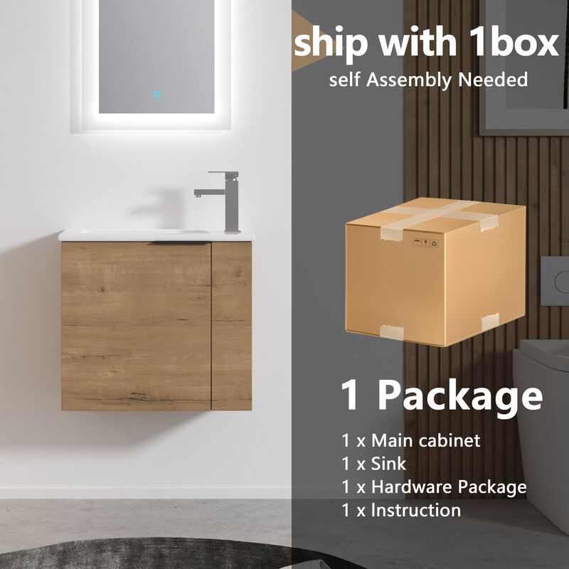 ELEMENT ACE Compact Floating Bathroom Vanity with Ceramic Sink and Soft Close Doors image number 7