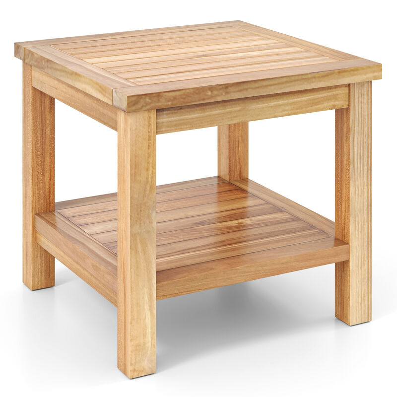 Open Shelf Teak End Table &ndash; Square Nightstand for Small Rooms image number 3
