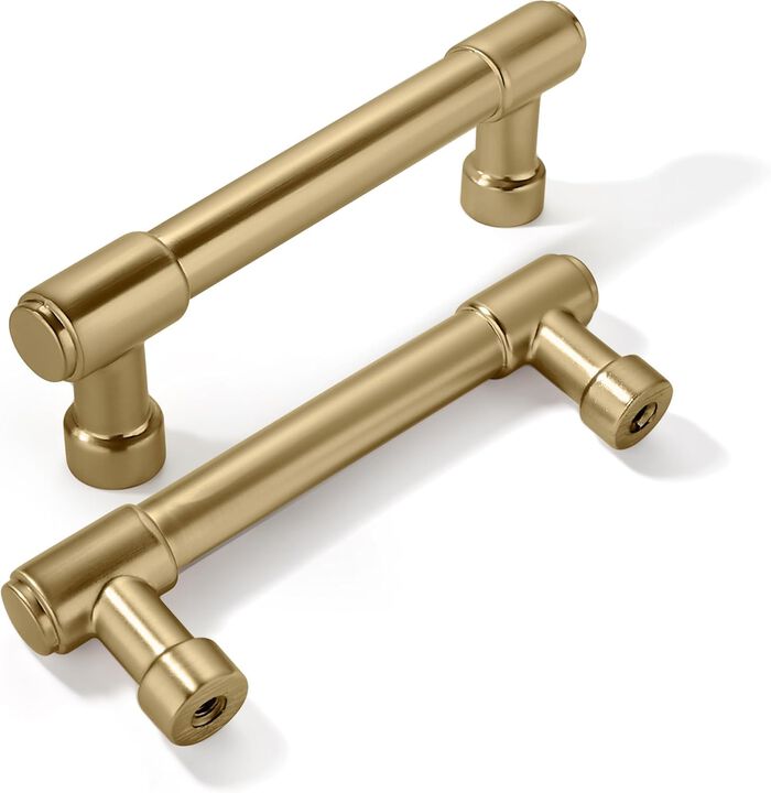 Khtumeware 10 Pack Brushed Gold Cabinet Handles 3"" (76mm) Hole Center, Dresser Pulls, Brass Hardware for Drawers and Cabinets