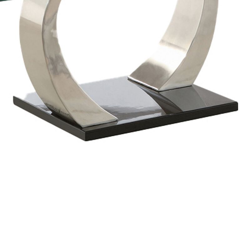 Floating Glass Top Coffee Table with Metal Support, Clear and Silver