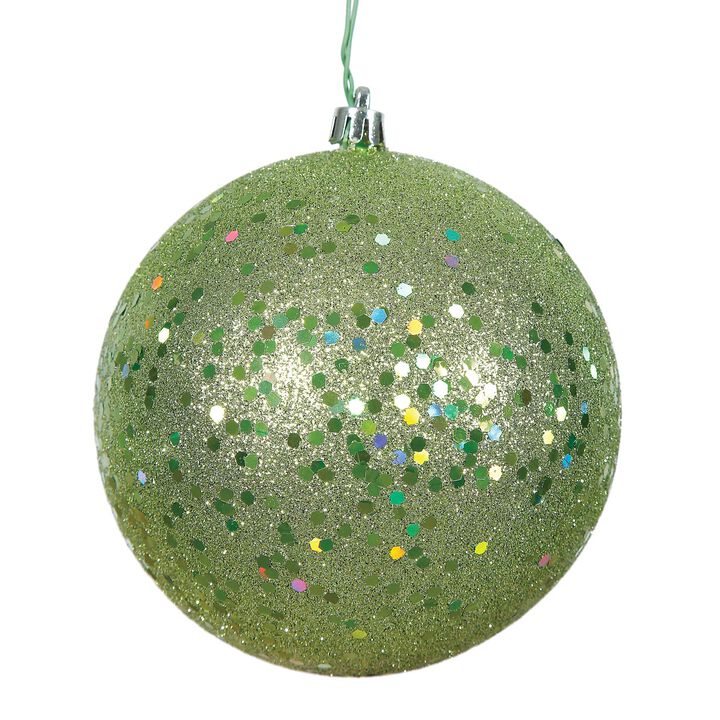 Vickerman N591554DQ Sequin Ball Ornaments with Shatterproof UV Resistant, Pre-drilled Cap Secured & Green Floral Wire in 4 per Bag, 6", Celadon