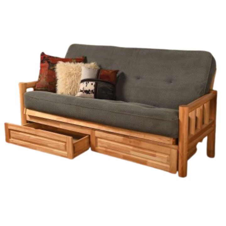 Lodge Frame-Natural Finish-Marmont Thunder Mattress-Storage Drawers