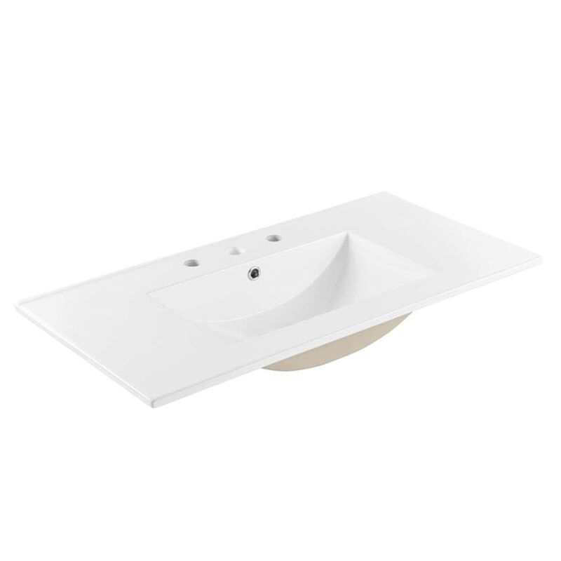 Modway Quantum Modern Bathroom Vanity with Ceramic Sink Basin and Storage Drawer, 36", White Gold image number 7