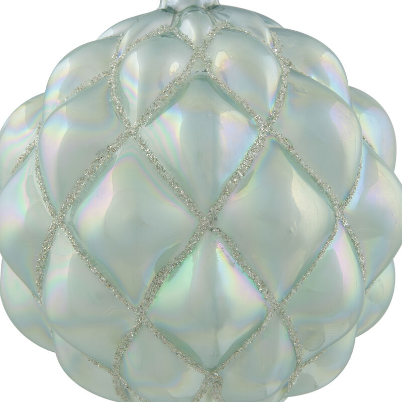 4.5" Glittered Blue and Silver Glass Christmas Ball Ornament image number 4