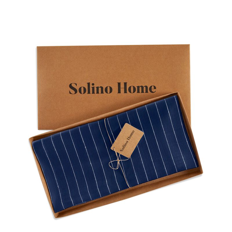 Solino Home Pinstripe 100% Linen Table Throw &ndash; Handcrafted, Machine Washable, Perfect for Holiday and Everyday Dining