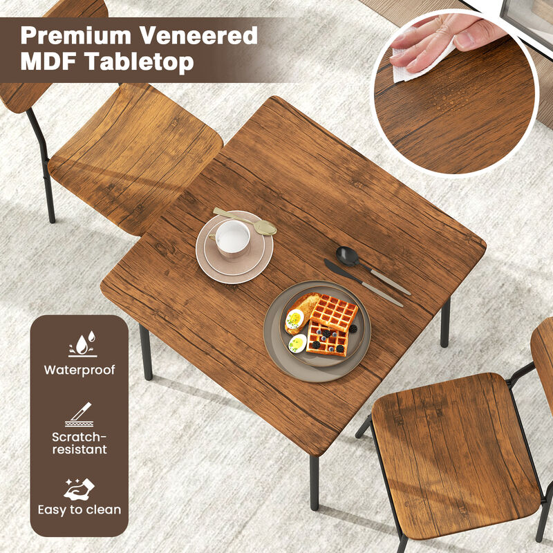 Modern 3-Piece Dining Table Set – Compact Wood Table with Metal Legs and 2 Seats