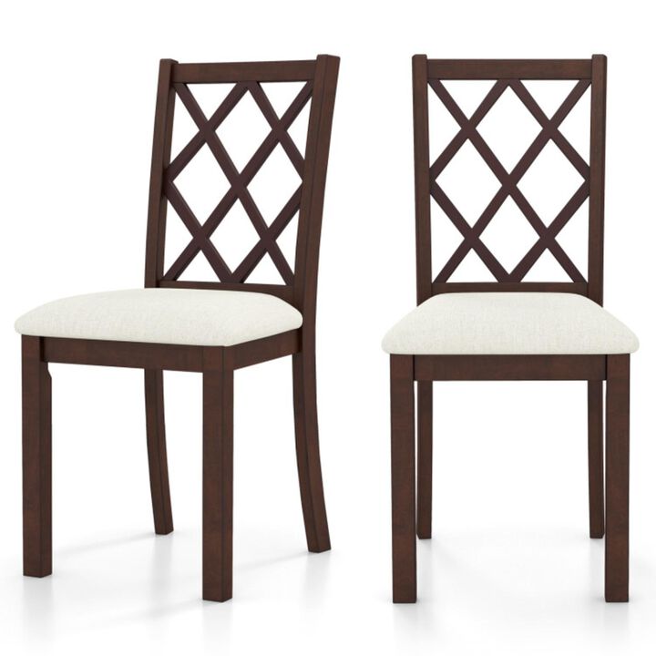 Hivvago Dining Chair Set of 2 Wood Kitchen Chairs with Upholstered Seat Cushion and Rubber Wood Legs-Brown