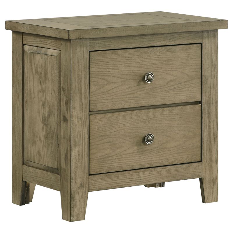 Hazel Nightstand, 2 Drawers, Antique Nickel Knobs, Oak Brown Wood 25 Inch image number 0