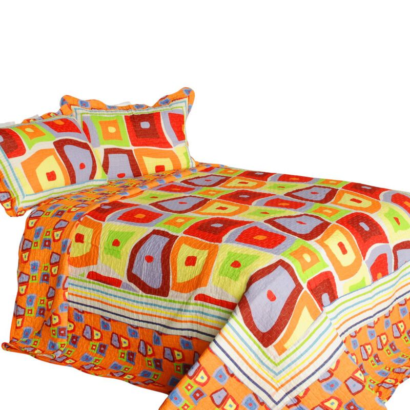 Vermicelli Quilted Cotton Striped Printed Quilt Set Queen Size Sparks Fly Design Set image number 1