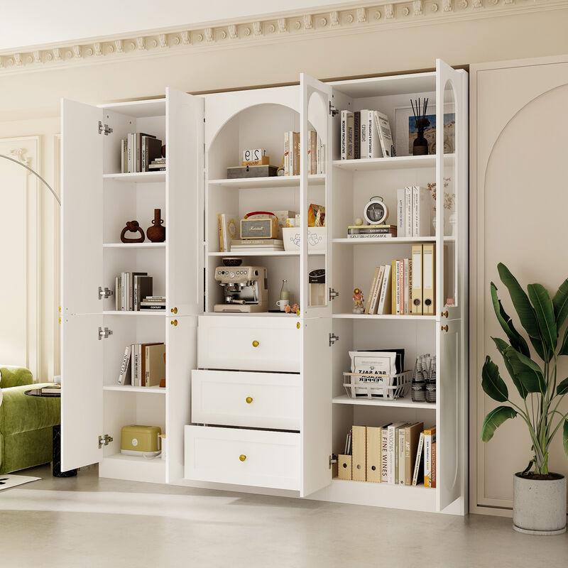 FUFU&GAGA 70.9" Bookcase with Shelves and Drawers for Home Organization (70.9" W x 11.8" D x 70.3" H) White