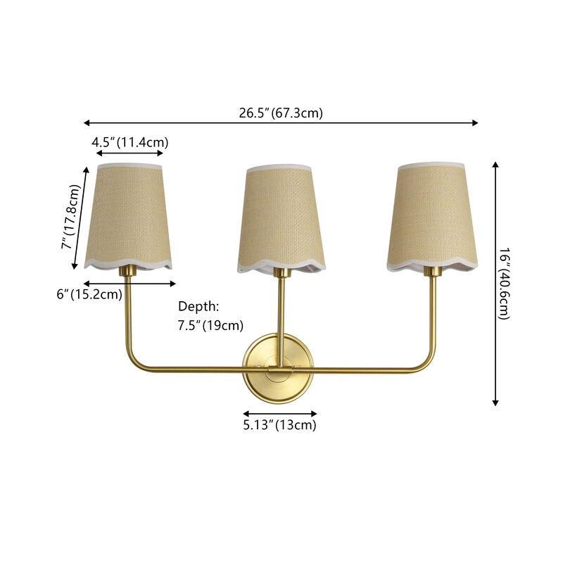 Lila Traditional Coastal Scalloped Fabric Shade/Metal LED Vanity Light