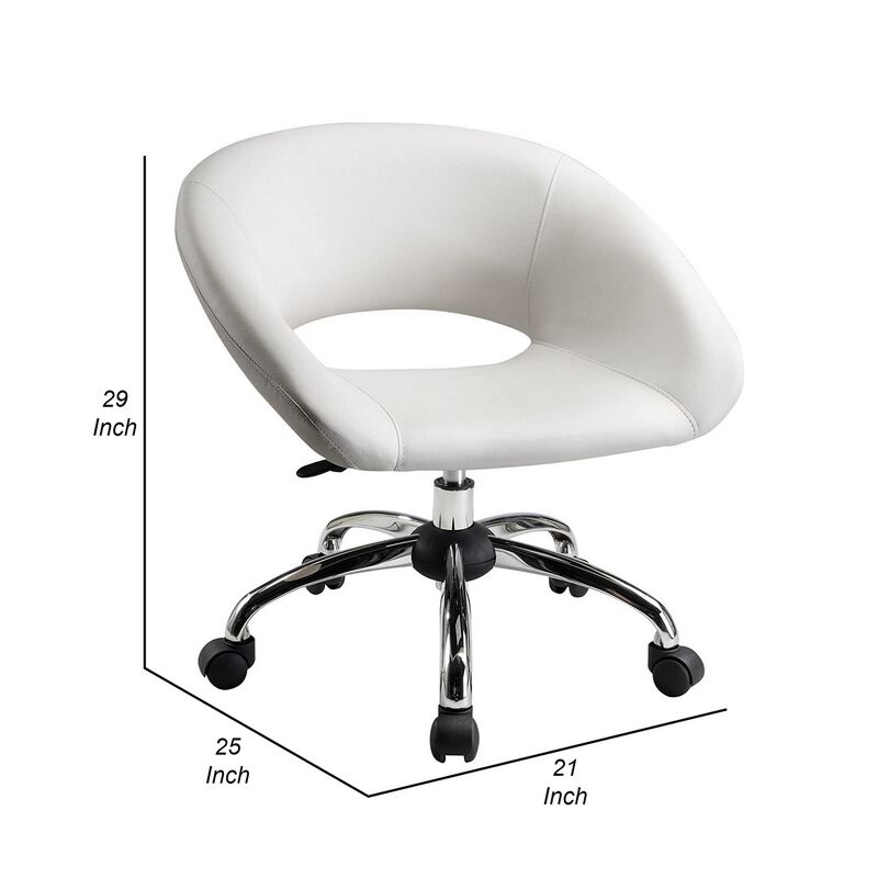 Dela 25 Inch Modern Office Chair, Vegan Faux Leather, Rolling Wheels, White-Benzara