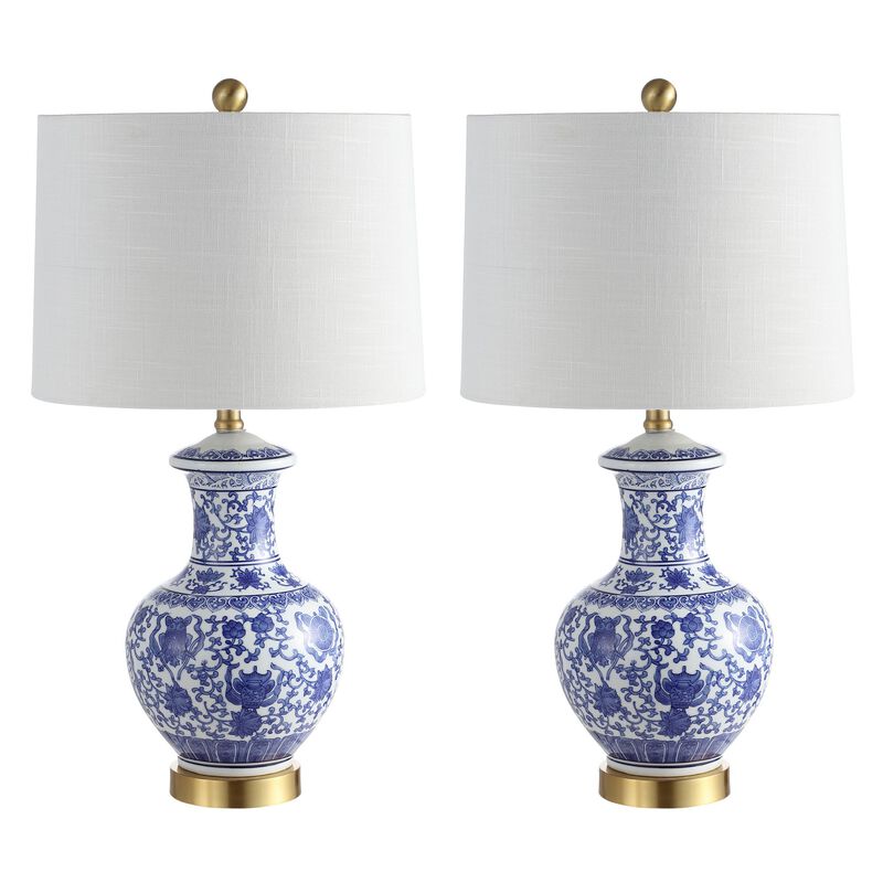 Jennifer 25.25" Ceramic/Metal LED Table Lamp, Blue/White (Set of 2) image number 8