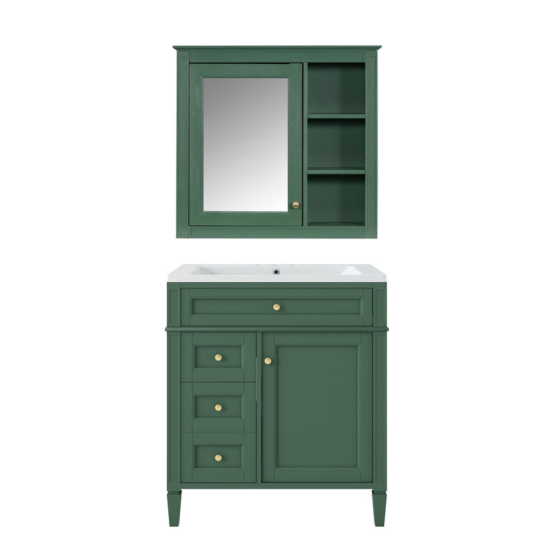 Merax Bathroom Vanity Set with Mirror Cabinet, Ceramic 3-Hole Basin, Soft-Close Storage image number 0