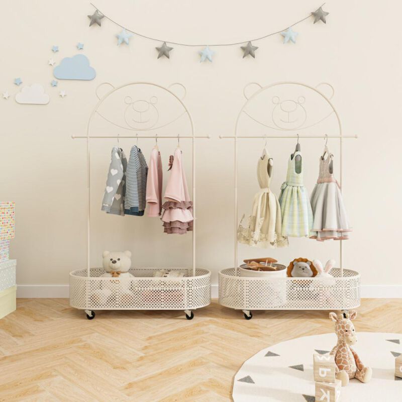 Hivvago Kid Clothes Rack with 3 Adjustable Heights and Wheels