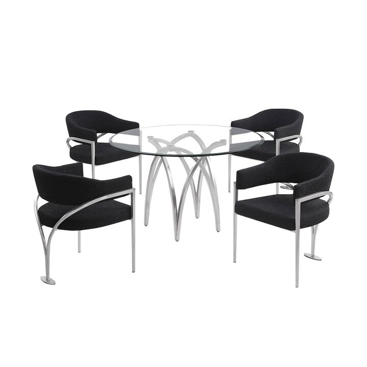 Best Quality Furniture 5Pc Round 48X48 Dining Set With 4 Black Boucle Chairs
