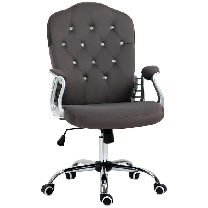 Vinsetto Home Office Chair, Velvet Computer Chair, Button Tufted Desk Chair with Swivel Wheels, Adjustable Height, and Tilt Function, Dark Gray