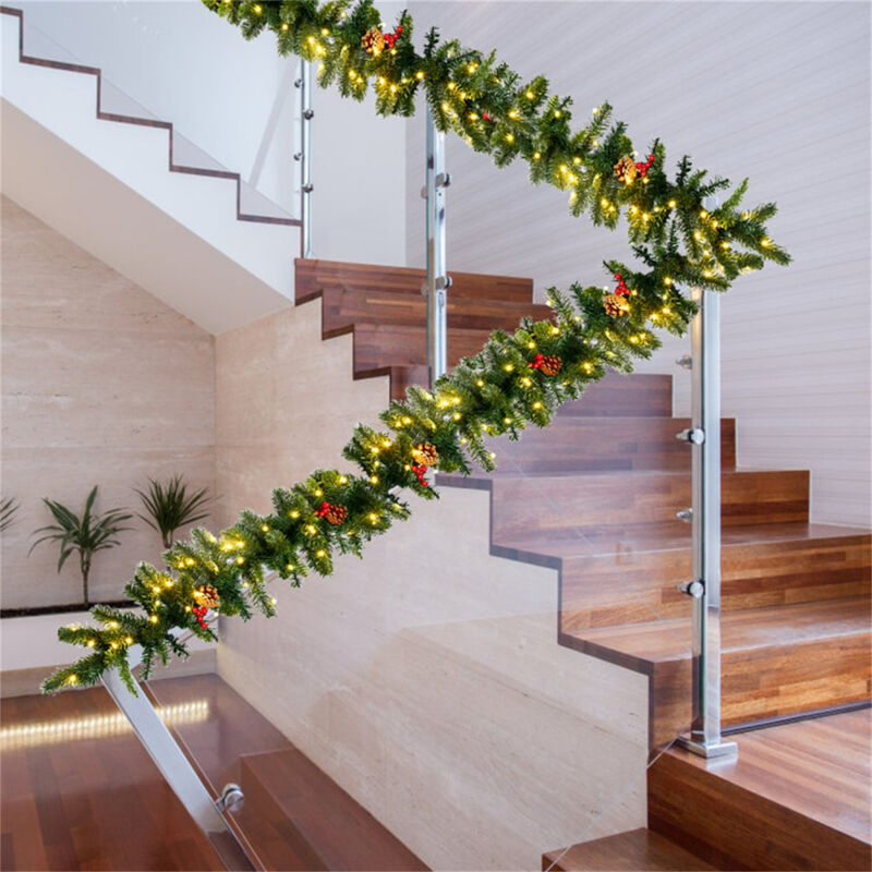 Pre-Lit Christmas Garland with Red Berries and Warm LED Lights image number 3