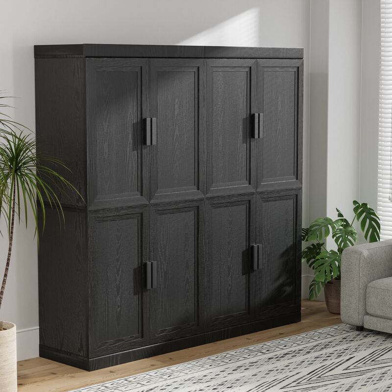 62" High Black Wood Grain Decorative Storage Cabinet with Sufficient Space for 12 Shelves image number 1
