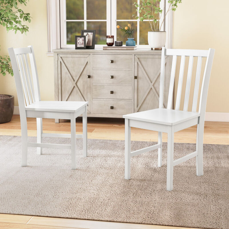 Set of 2 Rustic Wooden Kitchen Dining Chairs with Slat Tilt Backrest-White image number 3